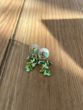 Green Crystal Tropical Floral Drop Earrings